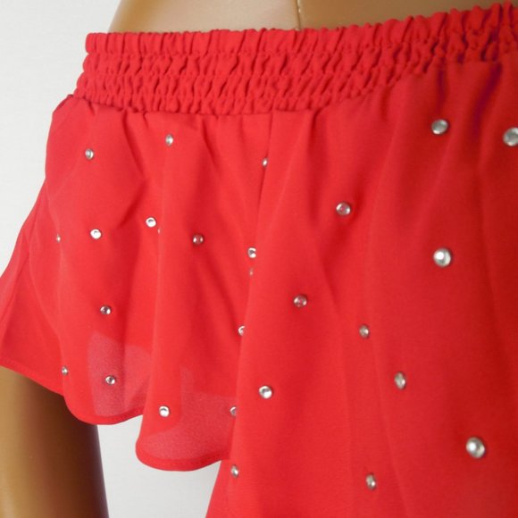INC XL Top NWT $79 Red Off The Shoulder Blouse Gem - Picture 5 of 7
